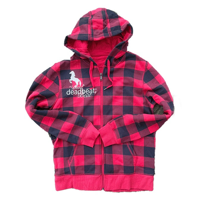 red plaid logo hoodie